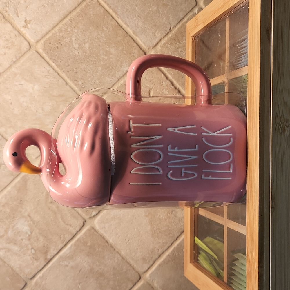 Rae Dunn "I Don't Give A Flock" Coffee Mug with Flamingo topper